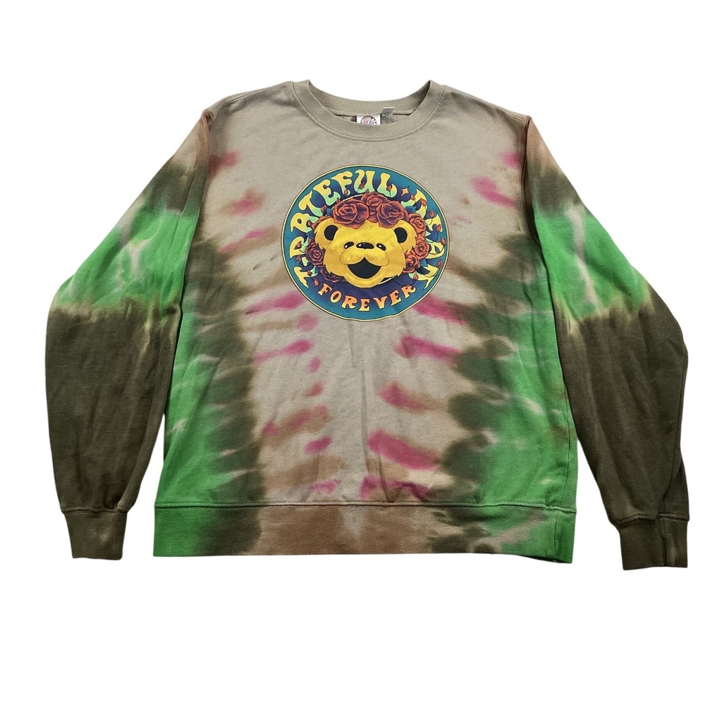 Grateful Dead Forever Tie Dye Sweatshirt Mens Large Dancing Bear Rose Graphic LG